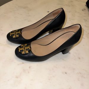 Tory Burch Black and Gold Block Heel